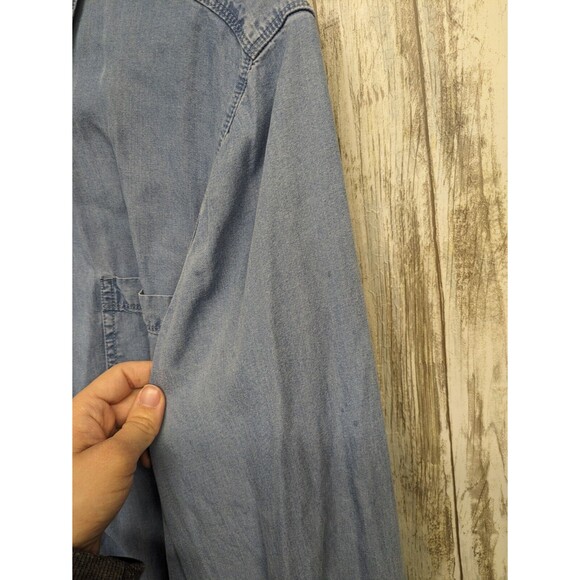 Style & Co Women's Lyocell Chambray Button Up Shirt Blue Roll Tab Sleeve Large - Picture 3 of 9